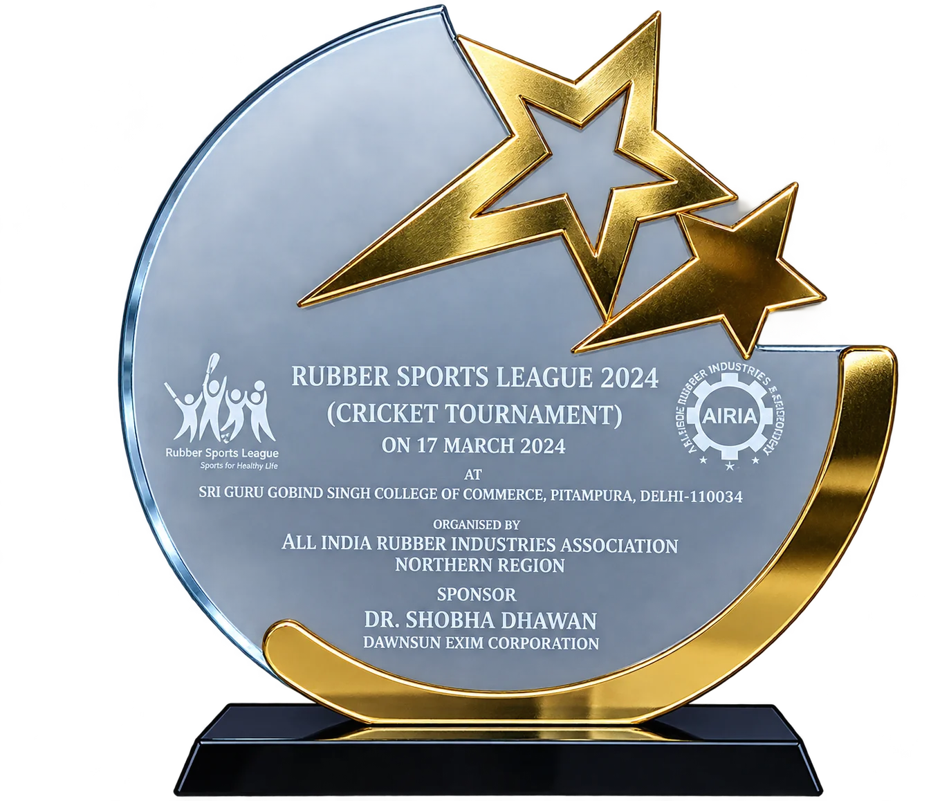 Elegant Gold Star Glass Trophy Award